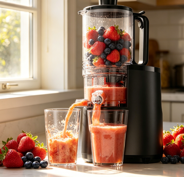 Cold Press Juicer, 5.5" Extra Large Feed Chute, Slow Masticating, 250W, Reverse Function, Easy Clean, Black – for Whole Fruit & Vegetables - Image 2