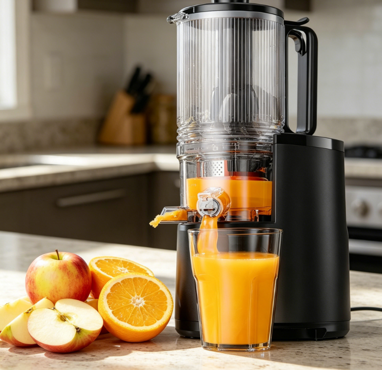 Cold Press Juicer, 5.5" Extra Large Feed Chute, Slow Masticating, 250W, Reverse Function, Easy Clean, Black – for Whole Fruit & Vegetables