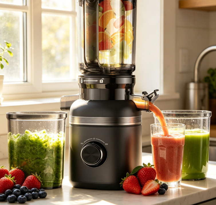 Cold Press Masticating Juicer, 4.35" Large Feed Chute, Quiet, Easy Clean – with Built‑in Slicing Blades - Image 2