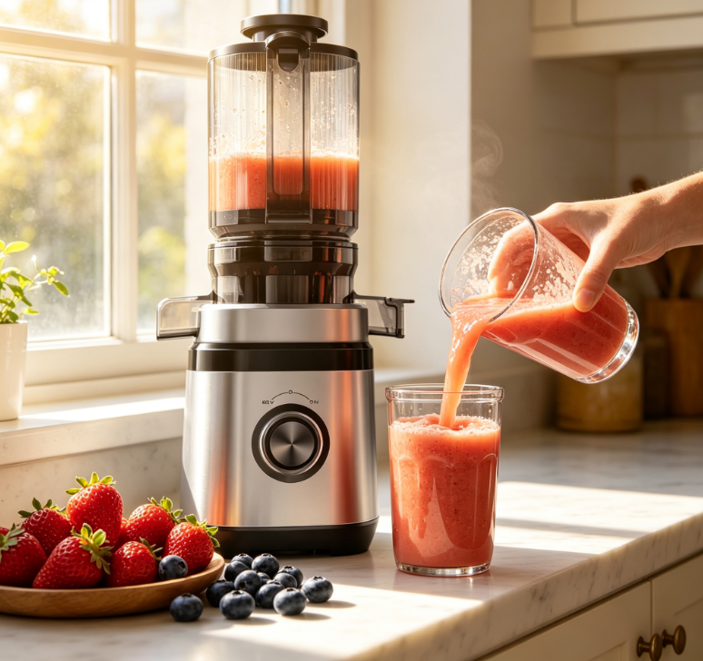 Cold Press Juicer, 4.41" Wide Feed Chute, 350W, Slow Masticating, Large Auger, Easy Clean, Silver – for Whole Fruit & Vegetables - Image 2
