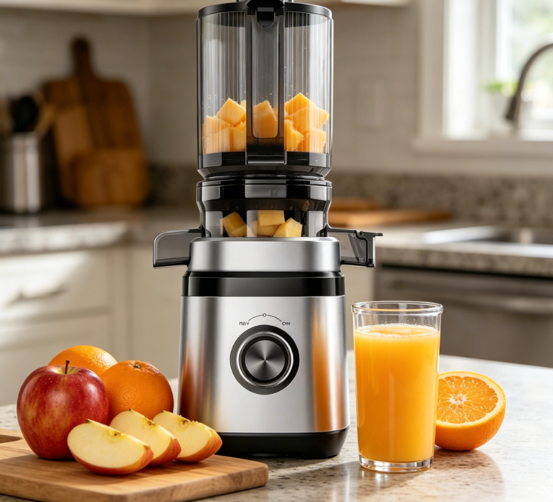 Cold Press Juicer, 4.41" Wide Feed Chute, 350W, Slow Masticating, Large Auger, Easy Clean, Silver – for Whole Fruit & Vegetables